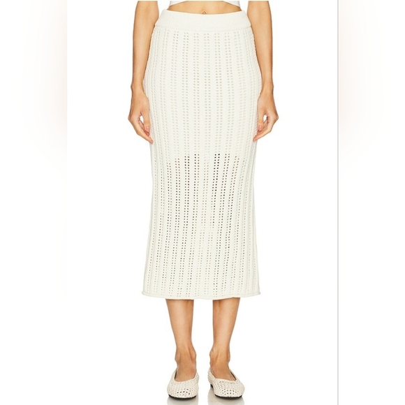 A.L.C. Aurora Cotton Blend Midi Skirt in Parchment Beige New